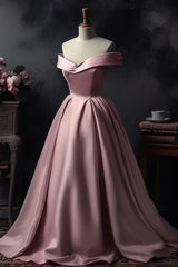 A-Line Off-the-shoulder Pink Sleeveless Strapless Long Prom Dress