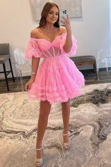 A Line Off the Shoulder Tulle Homecoming Dress