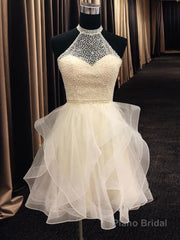 A-Line/Princess Halter Short/Mini Organza Homecoming Dresses With Beading