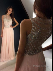 A-Line/Princess Scoop Floor-Length Chiffon Evening Dresses With Rhinestone