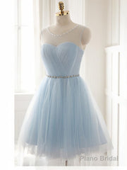 A-Line/Princess Scoop Short/Mini Tulle Homecoming Dresses With Beading