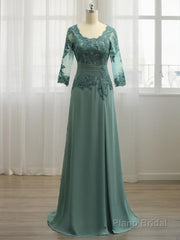 A-Line/Princess Scoop Sweep Train Chiffon Mother of the Bride Dresses With Appliques Lace