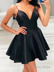 A-Line/Princess V-neck Short/Mini Satin Homecoming Dresses