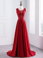 A-Line Red Chiffon Appliques Long Floor Length Prom Dresses