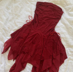 a line Strapless Chiffon Burgundy Homecoming Dresses Short Party Dresses