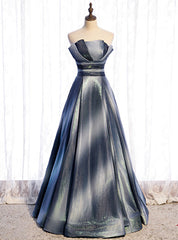 A-Line Strapless Pleats Sleeveless Prom Dresses