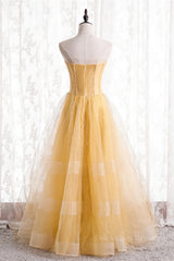Women Dress, A-line Strapless Tulle Long Formal Dress with Multi Flares Boning