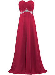 A-Line Sweetheart Chiffon Floor Length Bridesmaid Dresses With Crystal