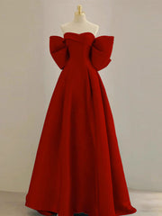 A-Line Sweetheart Neck  Satin Burgundy Long Prom Dresses with Bow