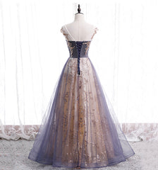 A-line Tulle with Lace Applique Party Dresses Tulle Long Prom Dresses prom Dresses shops