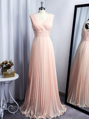 A-line V-neck Ruffles Floor-Length Chiffon Dress