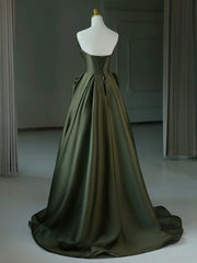 A-Line V Neck Satin Green Long Prom Dresses, Green Long Evening Dresses