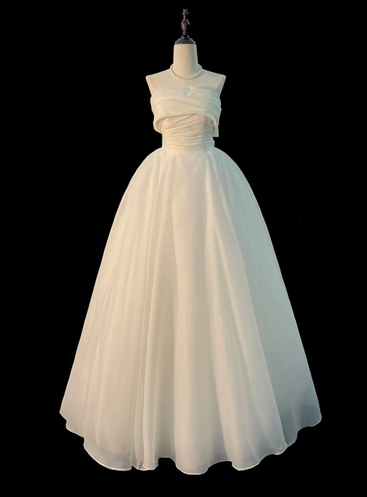 A-Line White Strapless Pleats Wedding Dress