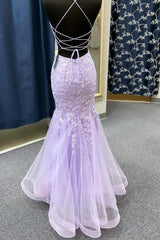 Lavender Spaghetti Straps Mermaid Prom Dresses With Appliques