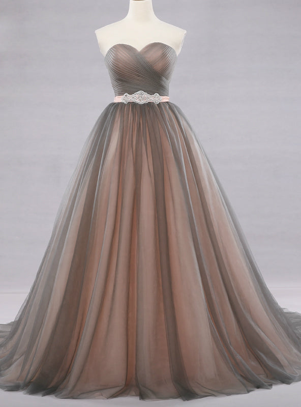 Ball Gown Gray Tulle Sweetheart With Beading Wedding Dress