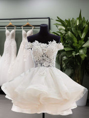 Ball-Gown Off-the-Shoulder Appliques Lace Short/Mini Organza Dress