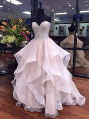 Ball Gown Sweetheart Organza Floor-length Beading Prom Dresses