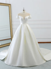 Ball Gown White Satin Scoop Neck Short Satin Wedding Dresses