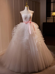 Ball Gown White Tulle Strapless Pleats Wedding Dresses