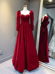 Beautiful A Line Red Velvet Prom Dresses Sweatheart Party Dresses Brithday Ball Gown