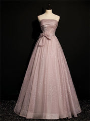 Beautiful Pink Tulle Sequins Strapless Pleats Beading Prom Dress Formal Ball Gown Brithday Quinceanera Dress