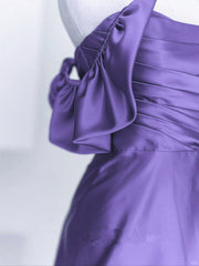 Beautiful Purple Satin Off Shoulder Formal Dresses, Purple Satin Evening Dresses Prom Dresses