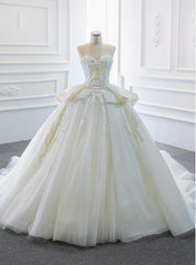 Best Discount And High Quality Ivory White Ball Gown Tulle Appliques Sweetheart Wedding Dresses