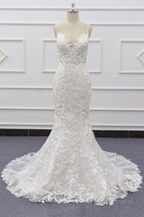 Best Spaghetti Strap Appliques Mermaid Wedding Dress