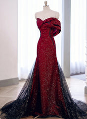 Black And Red Long Party Dresses Prom Dresses, Sweetheart Satin Evening Dresses Formal Dresses