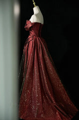 Black and Wine Red Satin Off Shoulder Formal Dresses, A-line Long Prom Dresses