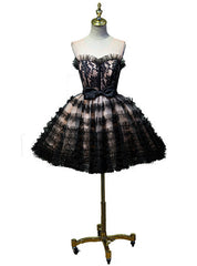 Black Ball Gown Sweetheart Tulle Lace up Bow Homecoming Dresses