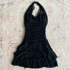 Black Chiffon Sleeveless Halter Party Dresses Short Prom Dresses