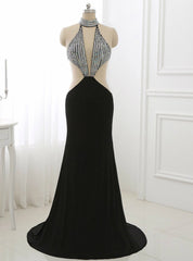 Black Long Prom Dresses Illusion Party Gowns High Collar