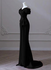 Black Mermaid Sweetheart Off Shoulder Prom Dresses, Black Satin Evening Dresses