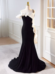 Black Mermaid Velvet Spaghetti Straps Prom Dresses