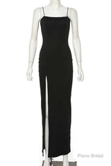 Black Party Dress, Gorgeous Spaghetti-Straps Mermaid Prom Dress Long With Split Evening gowns