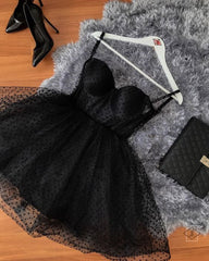 Black Polka Dot Tulle Strapless Corset Short Cocktail Dresses