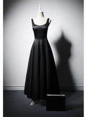 Black Satin Straps Black Short Prom Dresses