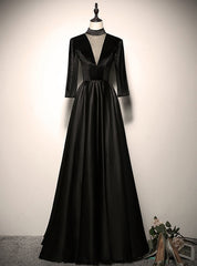 Black Satin Velvet Short Sleeve Prom Dresses