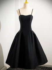 Black Spaghetti Strap Satin Prom Dresses