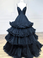 Black Spaghetti Straps Pleats Prom Dresses