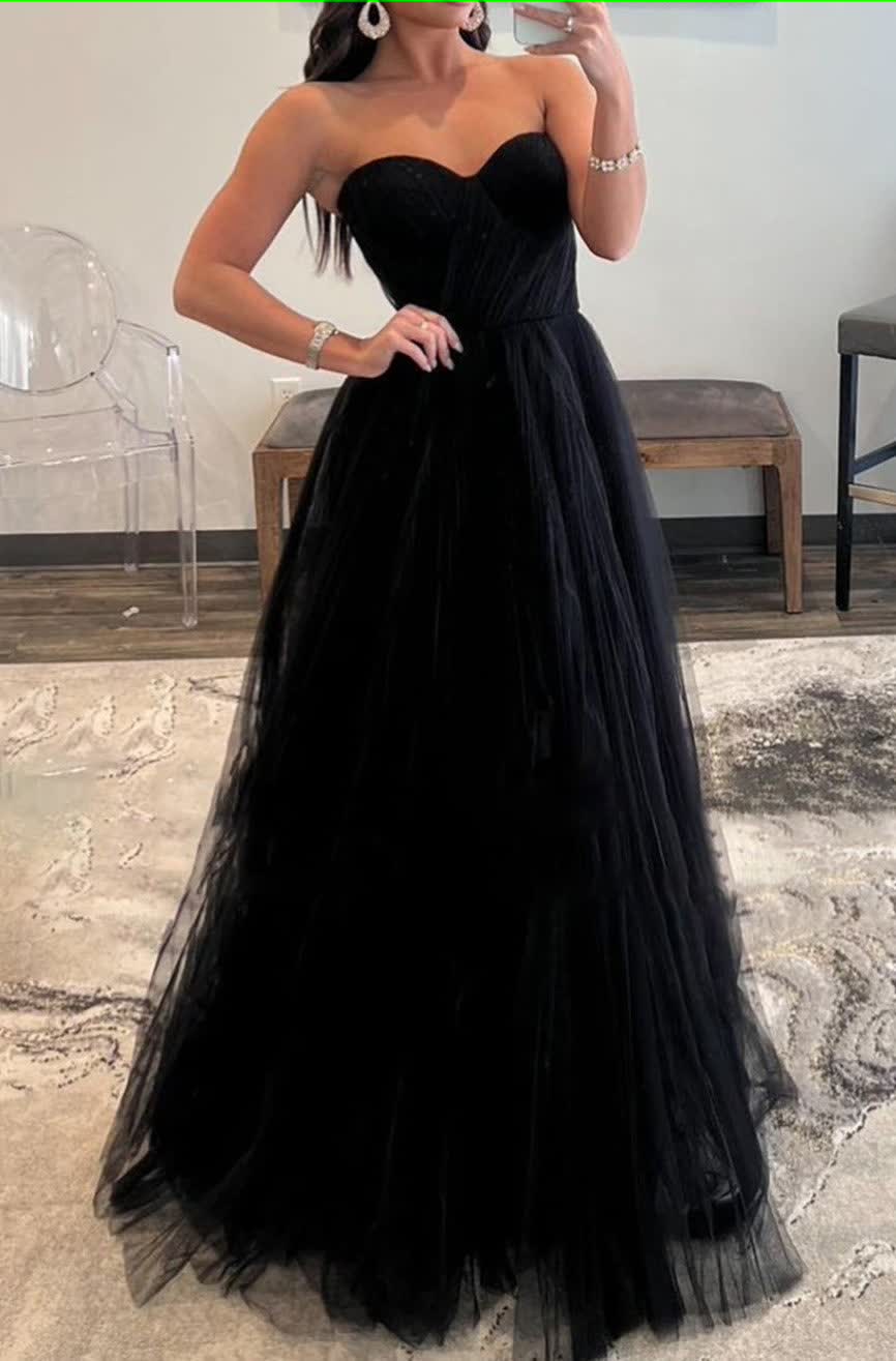 Black Sweetheart Tulle A-Line Prom Dress