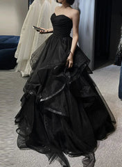 Black Sweetheart Tulle Ball Gown Formal Dresses Black Long Prom Dresses prom Dresses shops