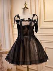 Black Tulle Lace Straps Homecoming Dress