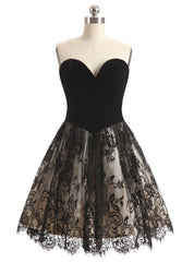 Black Tulle Lace Sweetheart Homecoming Dresses