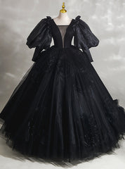 Black Tulle Long Sleeve Quinceanera Dresses