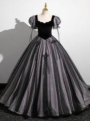 Black Tulle Sequins Square Neck Puff Sleeve Quinceanera Dresses