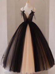 Black Tulle Spaghetti Straps Tulle Prom Dresses