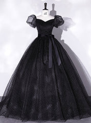 Black Tulle Square Puff Sleeve Quinceanera Dresses