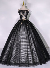 Black Tulle Strapless Appliques Quinceanera Dresses